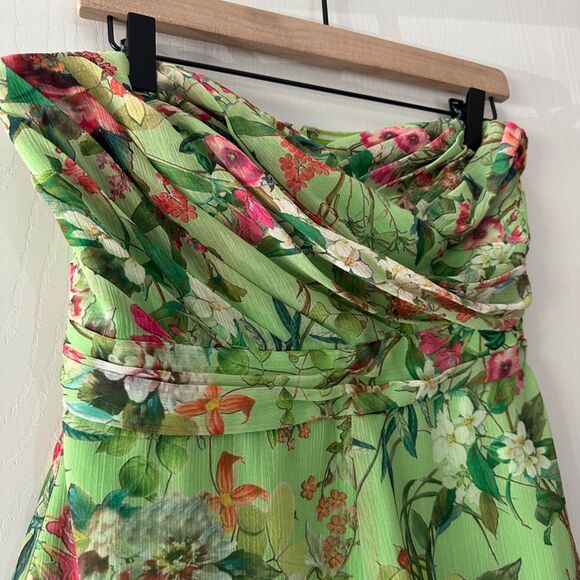 Jay Godfrey Lydia Romper Strapless Green Chiffon Floral Mini Resort US 6 Small - Picture 3 of 10